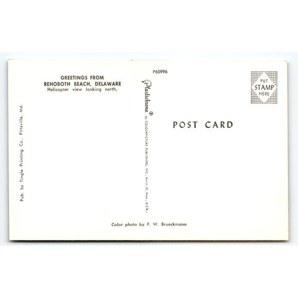 Vintage Rehoboth Beach Delaware Helicopter View Lithograph Postcard - Picture 2 of 2